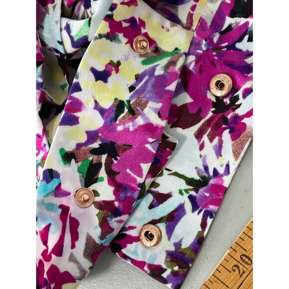 Cabi Eden Blouse Size Medium Floral Faux Wrap VNeck Watercolor Purple Multi Boho - Picture 7 of 8